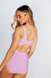 Lavender Zipper Open Back Textured One Piece swimsuit